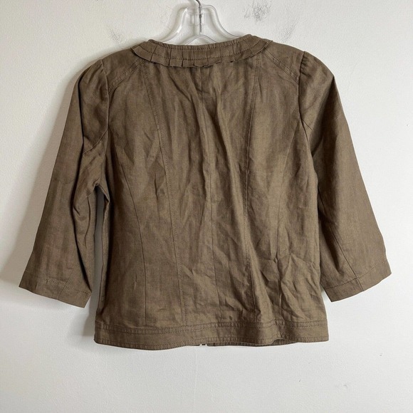 Ann Taylor Loft Women's Linen Jacket Size 4P Green Full Zip Up 3/4 Sleeve V Neck - Picture 3 of 5